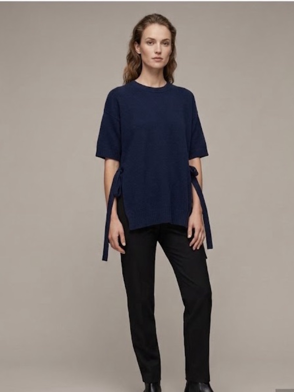 3.1 Phillip Lim / navy blue oversize cashmere blend side slit tie sweater XS